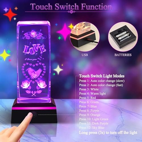 3D Love Crystal Night Light Gifts for Him Her Boyfriend Girlfriend Birthday Christmas, Romantic Love Crystal Lamp Wedding Anniversary Birthday Gift for Women Men Couples Wife Husband