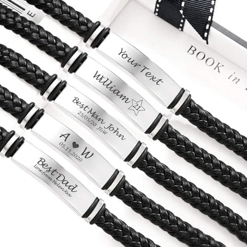 EDSG Mens Bracelet Personalized Custom Bracelets for Men Leather Engraved Bracelet Gift for Boyfriend Husband Dad Bestman Gift for Valentines Day Christmas, Birthday, Wedding, Anniversary, Father's Day