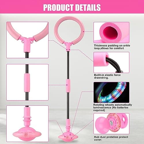 Ankle Skip Ball for Kids - Foldable Flash Wheel Skip Ball, Outside Game Toys for Kids & Adults, Gift for Boys & Girls Age 5 6 7 8 9 10 Years Old, Pink
