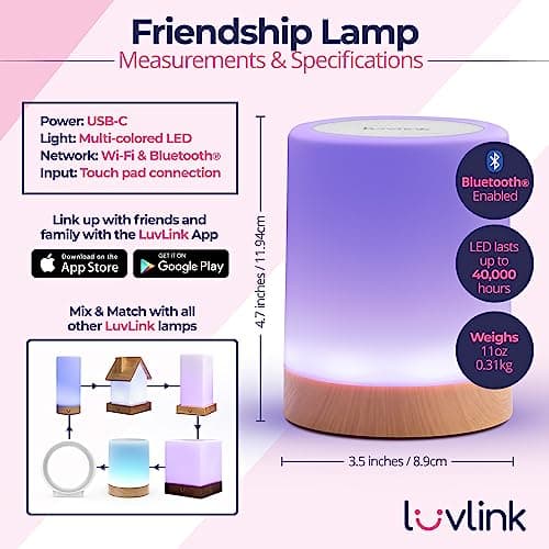 Friendship Lamps by LuvLink – No Subscription WiFi Touch Lamp for Long Distance Relationships, Couples, Friends & Family - Gift Ready (Set of Two)