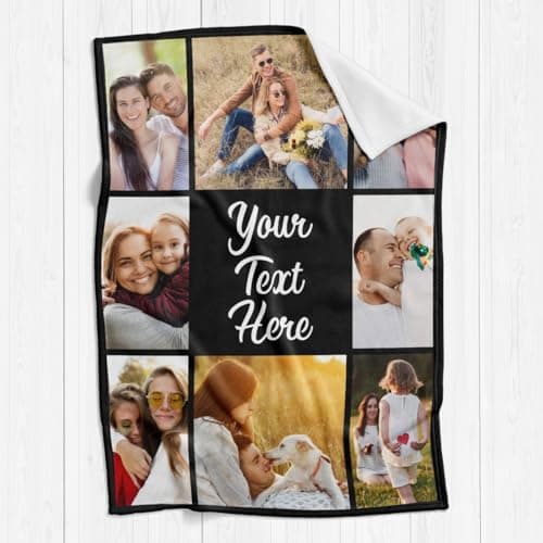 Gudina Custom Blanket with Photos Text Personalized Blanket Thows with Picture Customizable Blanket Photo Blankets Customize for Mom Dad Couple Girlfriend Boyfriend Wife Husband