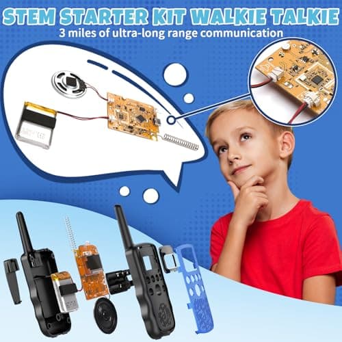 Stem Kits Walkie Talkies for Kids - Science Projects Kit for Kid Age 8-12 Year Old DIY Toys for Teen - Tech Toy Gifts for Boys Girls Ages 10-12 - Rechargeable Walkie-Talkies Long Range 2 Pack