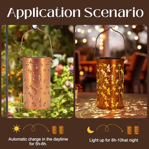 Christmas Gifts For women,Solar Lanterns Outdoor Hanging Lantern Lights, Dragonfly Hollowed-Out Metal Decor Lantern, Waterproof LED Decorative Garden Light - Delicate Garden Decoration for Patio, Yard