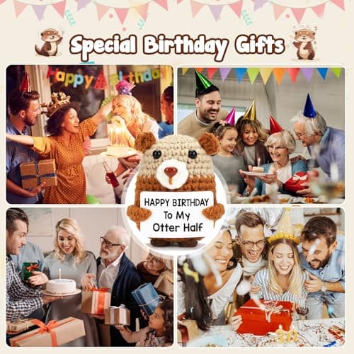 Birthday Gifts for Women Men - Happy Birthday to My Otter Half, Handmade Crochet Otter for Wife Husband Fiance, Cute Hand-Held Card for Him Her Boyfriend Girlfriend Lover