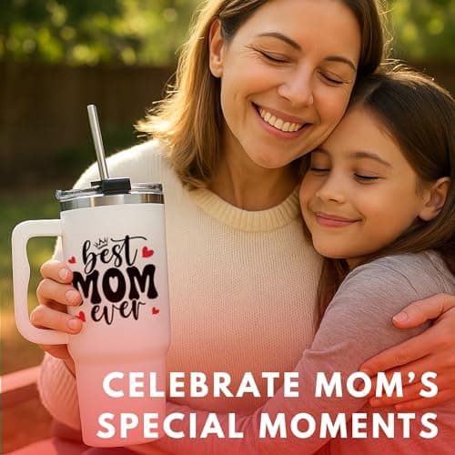 Vivulla68 Best Mom Ever Tumbler With Handle 40oz, Mommy Coffee Mug, Mama Tumblers, Momma Gift Ideas, Funny Birthday Present For Her, Cute Mother Day Gift Tumbler, Mom Cup