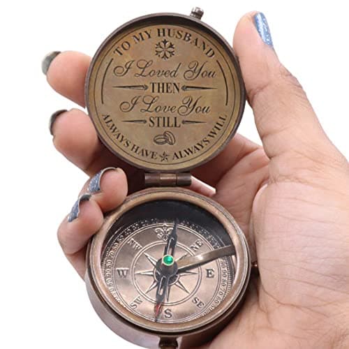 to My Husband I Love You, Brass Compass Engraved Gifts for Men, Bronze for Men, Romantic Gifts for Him/Her, Keepsake Gifts for Husband, 5th/25th 50th Wedding Ideas