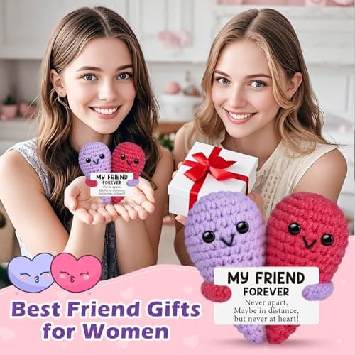 Funny Crochet Love Gifts for My Forever Best Friend,Birthday Gifts for Women Friendship,Small Cute Handmade Knitted Stuff Heart,Unique Christmas White Elephant Gift Ideas for Friends Female Bestie BFF
