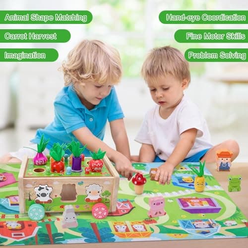 Toddler Montessori Wooden Farm Toys | Babies 12-18 Months Toy with Game Map for 1 2 3 Year Old Boys Girls | 1st First Birthday Gifts for 1-2 Years | Wood Learning Educational Toys Fine Motor Skills