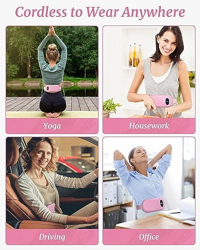 FSA HSA Eligible Portable Heating Pad for Cramps, Upgrade Cordless Electric Period Fast Heating Pad for Back Pain Relief Menstrual Belt 6 Heat 6 Massage Modes Gifts for Women Girls Her Girlfriend Pink
