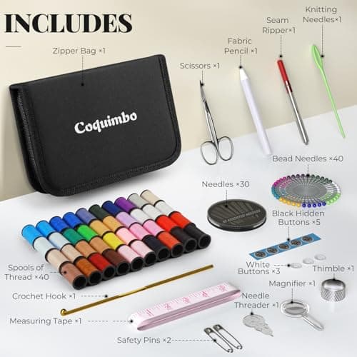 Coquimbo Sewing Kit Christmas Gifts for Grandma, Mom, Traveler, Adults, Beginner, Emergency, DIY Sewing Supplies Organizer Filled with Scissors, Thread, Sewing Needles, Tape Measure etc (Black, L)