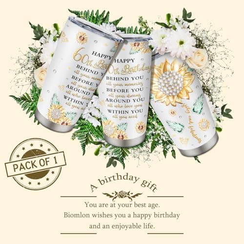 60th Birthday Gifts for Women Tumbler 20oz, Happy 60th Birthday Decorations, 60 Year Old Gifts for Women/Her/Mom/Grandma