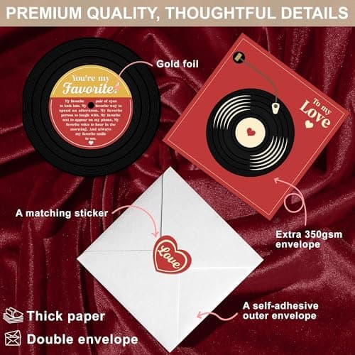 Retro Anniversary Card for Him or Her, Romantic Gift for Husband Wife, Boyfriend or Girlfriend, Love Notes for Couple, Vinyl Record Birthday Card, Valentines Day Gifts For Men and Women