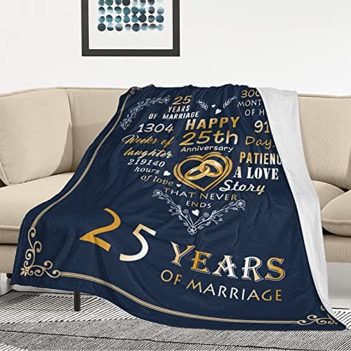 Mosslink Gifts for 25th Anniversary Blanket, 25th Silver Wedding Anniversary Couple Gifts for Dad Mom Parents Friends, 25 Years of Marriage Throw Blankets for Husband Wife Her Him 50"x60"
