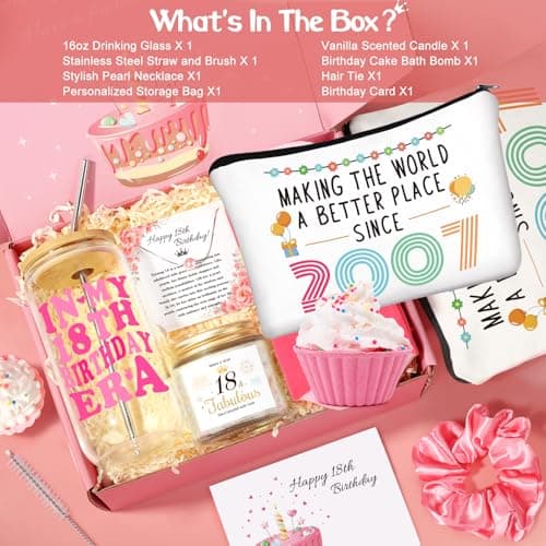 18th Birthday Gifts for Girls, Best Popular Unique Gifts for 18 Year Old Girls Born in 2007, In My 18th Bday Era Gift Set with 18 Fabulous Gift, Happy 18 Year Old Girl Birthday Present Ideas