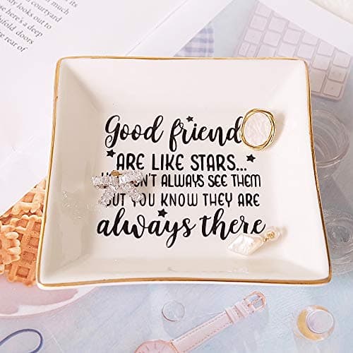 PUDDING CABIN Birthday Gifts for Friends Female Ring Trinket Dish - “Good Friends Are Like Stars You Don't Always See Them But You Know They Are Always There” Friendship Gifts for Women Friends