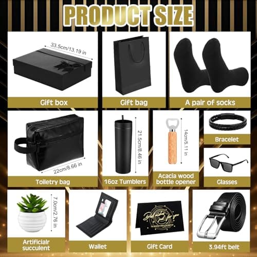 Skylety 13 Pcs Birthday Gifts Baskets for Men Gift for Men Birthday Gift Box 16 oz Tumblers Wallet Toiletry Bag Belt Sock Bottle Opener Bracelet Glasses Keychain for Dad Boyfriend Husband