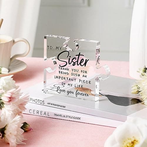 LukieJac Sister Gifts from Sister - Unique Sister Birthday Acrylic Puzzle-Shaped Plaque Desk Decorations Present for Sister Thanksgiving Christmas Wedding from Sister Brother