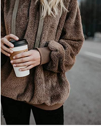 ReachMe Womens Oversized Sherpa Pullover Hoodie with Pockets Fuzzy Fleece Sweatshirt Plaid Fluffy Jacket Coat