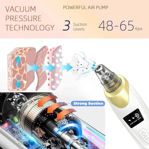 2026 Pore Vacuum, USB Rechargeable Blackhead Remover Vacuum,3 Levels Adjustable Pore Vacuum Blackhead Remover, with 5 Suction Power,6 Probes,Face Vacuum Pore Cleanser for Women & Men-Gold