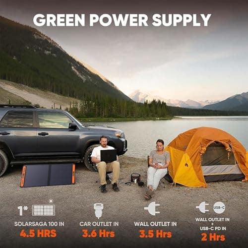 Jackery Solar Generator 300, 293Wh Backup Lithium Battery with 1XSolar Panel SolarSaga 100W, 110V/300W Pure Sine Wave AC Outlet for RV Outdoors Camping Travel Blackout