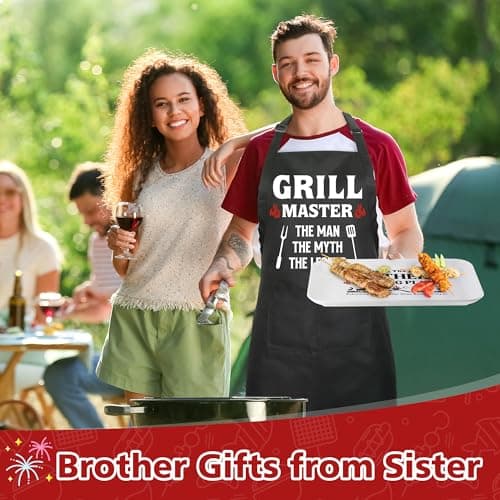 Brother Gifts for Birthday Christmas Valentines Day Fathers Day,Funny BBQ Grilling Platter with Apron Set Gifts for Little Big Adult Brother in Law from Sister