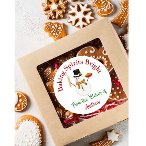 Personalized Christmas Gift Stickers for Baked Goods | Sheet of 20 2" or 12 2.5" Circle Labels | Holiday Cookies and Treat Labels Customizable (Baking Spirits Bright 1)