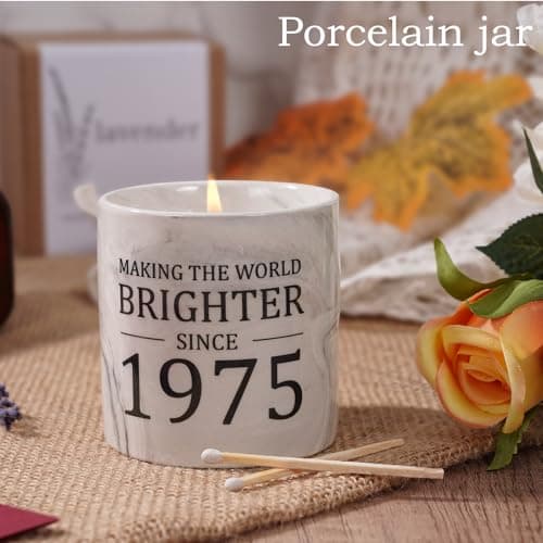 50th Birthday Gifts for Her - Gift for 50 Year Old Birthday Woman - 1975 Bday Gifts for Women - 50 Year Old Present Idea for Her Him, 6oz Lavender Ceramics Candle