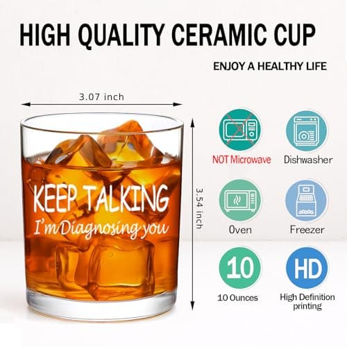 Keep Talking I'm Diagnosing You Whiskey Glass, Funny Christmas Birthday White Elephant Gifts for Psychiatrist Psychologist Counselor Therapist Doctor 10 OZ Old Fashioned Glass with Gift Box