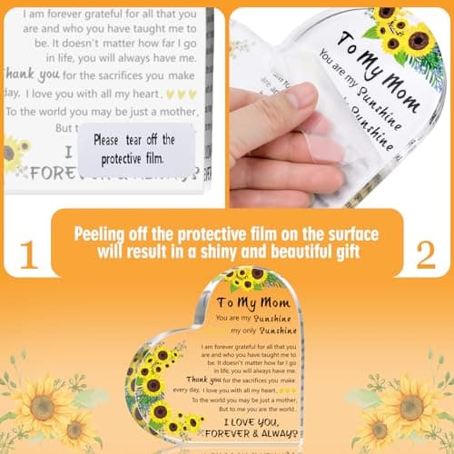 Gifts for Mom, 5.9×5.9 inch Delicate Heart Plaque, Mom Birthday Sign Present Idea, First Mothers Day Christmas Stocking Stuffers Birthday Acrylic Gifts for Mama Stepmom, Christmas Gifts for Mom