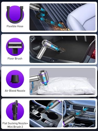 Vacuum/Air Duster 80,000RPM Super Power Mini Car Vacuum Cleaner 4-in-1 air Blower Gun Air Duster & Air Blower & Pump Hand Electric air Duster Handheld dust Blower Blower Cordless (Purple)