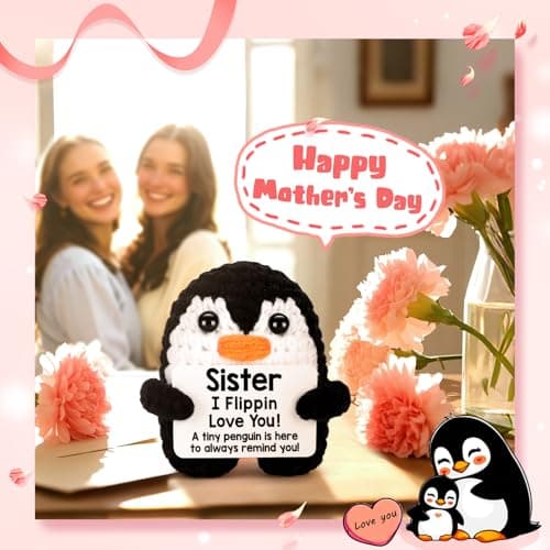 Christmas Birthday Gifts for Sister from Sisters, Handmade Crochet Penguin Sister Birthday Gift Ideas, Funny Sister Gifts for Women Girls, I Love You Sister Bestie Soul Sister Emotional Cute Decor