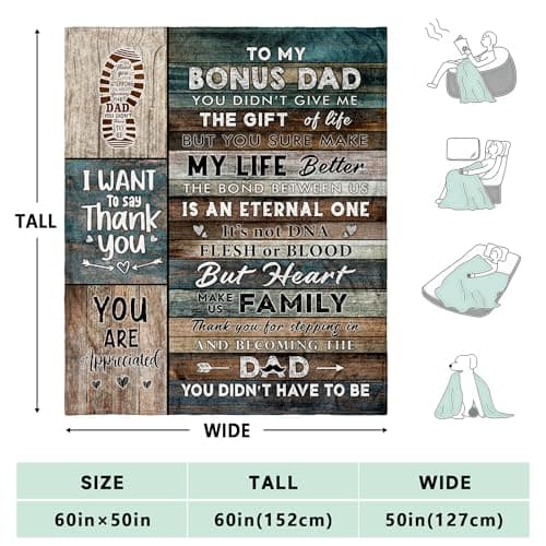 Bonus Dad Gifts - Step Dad Birthday Gifts from Daughter, Son - Stepdad Birthday Gifts - Stepped Up Dads Gift - Bonus Dads Throw Blanket 60" x 50"