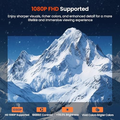 Mini Projector with WiFi and Bluetooth, Portable Movie Projector with 180° Rotatable, 1080P HD Supported, Auto Vertical Keystone, Compatible with Smartphone, TV Stick, Laptop, HDMI, USB