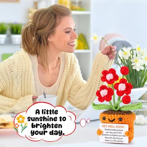 Get Well Gifts for Women After Surgery Recovery Cancer Care Feel Better Thinking of You Gift for Women Men Crochet Flowers Get Well Soon Hospital Bag Essentials Patients Comfort Cheer Up Encouragement