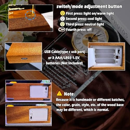 Glass Clock Wedding Gifts for Couples 2025 with Wooden Light Base, Happy Anniversary Marriage Prayer Gift with Inspiring Quotes, Unique Newlywed Mr and Mrs Gifts, Engagement Presents for Home