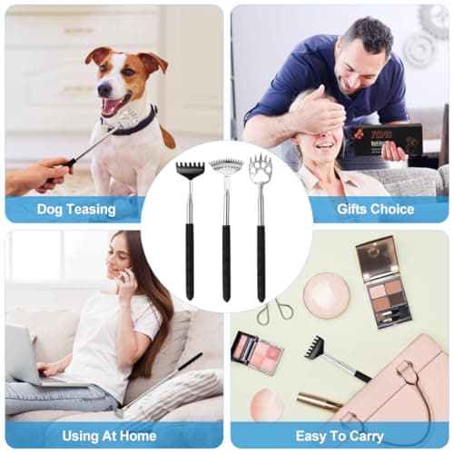 3 Pack Different Back Scratcher Metal Portable Telescoping with Rubber Handles, Extendable Back Massager Tool with Beautiful Box, Stocking Stuffers for Men Women Kids Adults (Black)