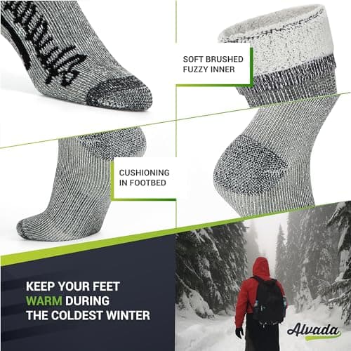 Alvada Merino Wool Hiking Socks Thermal Warm Crew Winter Boot Sock For Men & Women 3 Pairs