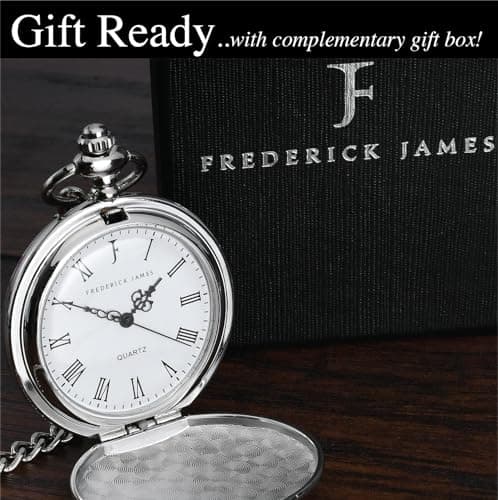 FJ FREDERICK JAMES Wedding Pocket Watches for Groomsman, Best Man, Groom, Father of The Bride & Groom I Silver Engraved I Complete Their Wedding Attire