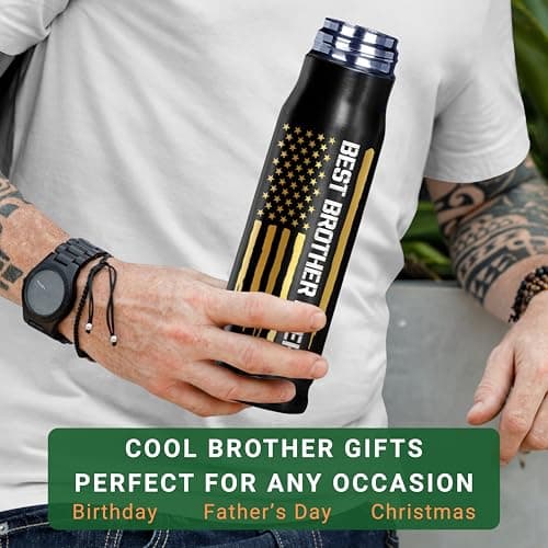 Gifts for Brother, Birthday Gifts from Sister, Present Ideas for Adult Older Bros - Best Brother Ever Bullet Tumbler 17Oz with Lid and Keychain, Insulated Travel Thermos Coffee Cup for Men