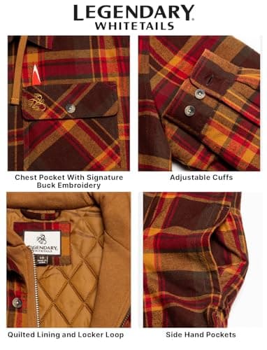 Legendary Whitetails Men's Plaid Flannel Shirt Jacket Quilted with Hood Polyfill Insulated