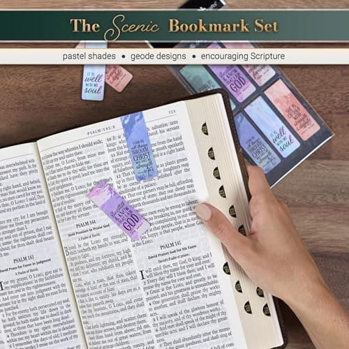 Christian Art Gifts Set of 6 Beloved Scripture Favorites with Abstract Scenic Bookmark Rectangular Folded Magnetic Pastel Design Inspirational Magnetic Bible Verse Bookmark, Size Small 2.3" x 0.8"