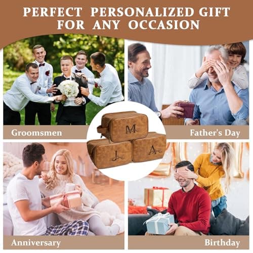 Janhavi Personalized Toiletry Bag for Men, Gifts for Boyfriend, Toiletry Bag For Shower Caddy,Personalized Initials & Mountain, Mens Toiletry Travel Bag, Travel Essentials for Men (Brown J)