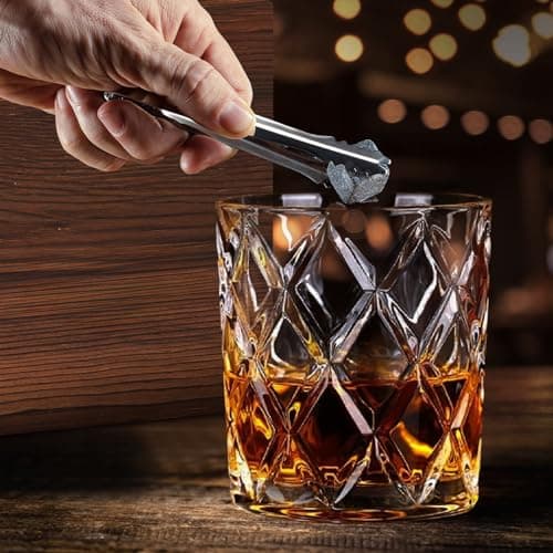 Whiskey Stones Gift Set - Bourbon Stones Gift for Men - 4 Granite Chilling Whiskey Rocks - Whiskey Glass and Stones Set - Drinking Gifts for Men Dad Husband Birthday Father's Day Groomsmen Gifts