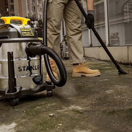 STANLEY SL18116 Wet/Dry Vacuum, 6 Gallon, 4 Horsepower, Stainless Steel Tank, 4.0 HP, Silver+Yellow