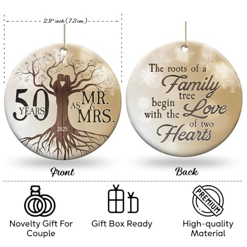 50th Wedding Anniversary Ornament - Ceramic Christmas Ornament Gift for Couple, Parents, Friend - 50th Anniversary Present Holiday Decoration