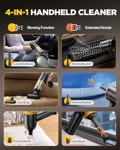 Handheld Vacuum Cleaner 21000Pa Suction with Brushless Motor, 4-in-1 Portable Mini Car Vacuum with 2 Suction Modes, Cordless Vacuum with LED Light, Type-C Charge for Car, Office Desk, Keyboards