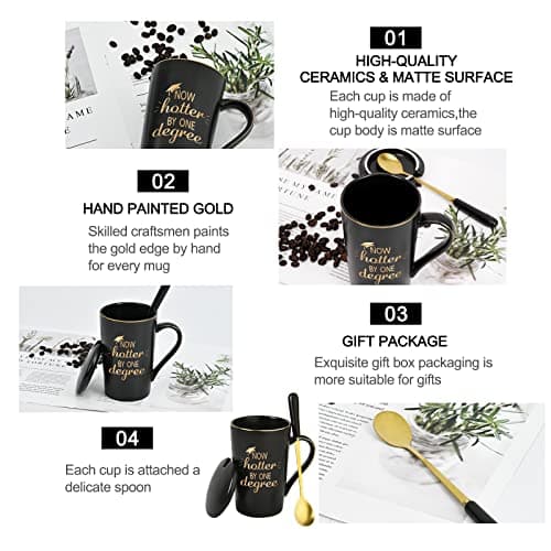 YHRJWN - Graduation Gifts, Now Hotter By One Degree Coffee Mug, Graduation Gifts for Her Him Girls Friends, Christmas Gifts for Masters Degree Graduates Grad College High School 14 Oz Black