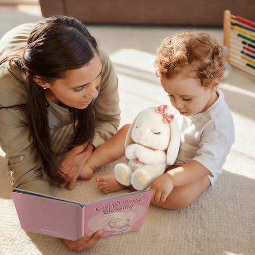 Baptism Gifts for Girl, Catholic Christening, Baby Dedication & Baptismal Gift Set for Baby Girls & Kids, with 9" Musical Praying Bunny Plush Toy & Everybunnies' Blessing Book in Keepsake Box