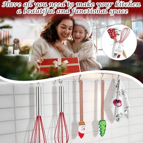 Mimorou 6 Sets Christmas Whisks Kitchen Gifts Stainless Steel Whisks Silicone Spatulas Towels Greeting Cards Rope for Neighbor Employee Baking Gift Xmas Cooking Supplies
