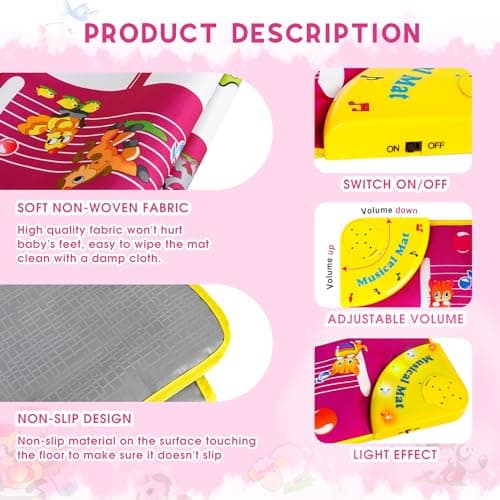 M SANMERSEN Piano Mat - Musical Keyboard Floor Playmat 39.5" Electronic Music Animal Touch Play Blanket Funny Xmas Gift Toy for 1 2 3 Year Old